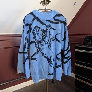 MEXX Vintage Blue Cherub Intarsia Knit Sweater Medium